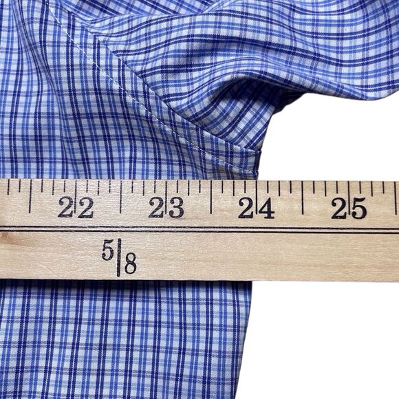 BONOBOS Jetsetter Stretch Slim Fit Dress Shirt Blue Check Size 17x35 EUC - Picture 13 of 16